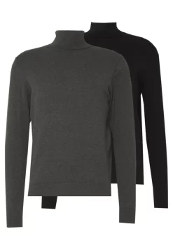 Pier One 2 PackBasic TurtleneckMaglioneBlack/Mottled Dark Grey Uomo Maglieria PI922Q06B-Q11
