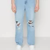 Pier One Distress On KneesJeans BaggyLight Blue Denim Uomo Jeans PI922G04N-K11