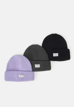 Pier One Unisex 3 PackBerrettoBlack/Dark Grey/Lilac Donna Cappelli E Foulard PI954P009-Q17