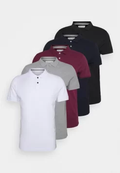 Pier One 5 PackPoloBlack/White/Bordeaux/Navy/Gray Marl Uomo T-shirt E Polo PI922P07F-Q11